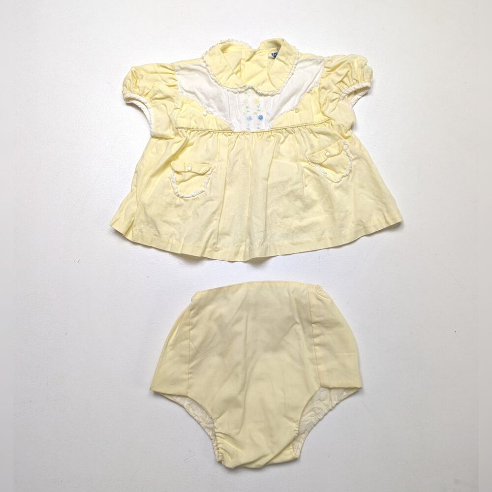 Vintage Cradle Togs Outfit Baby Girls Size 0-6m Yellow Swing Top Diaper